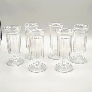 Vintage Clear Parfait Glasses with Ribbed Design, Set of 6
